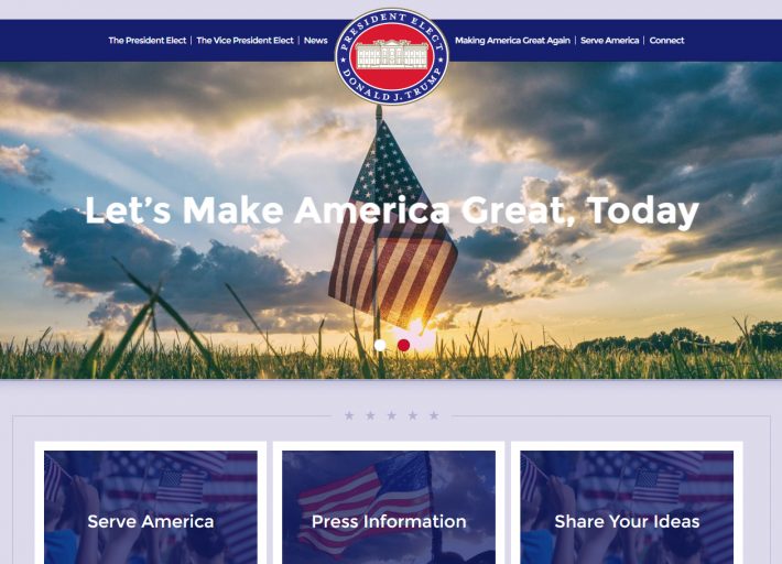Great Again, site lançado pela equipe de transição de Donald Trump (FOTO: Reprodução)