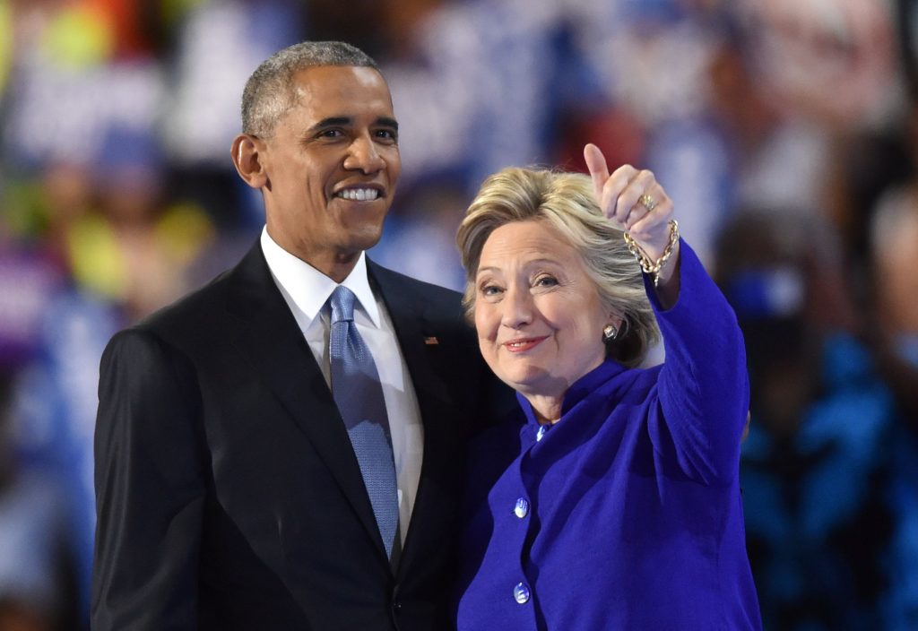 Presidente dos Estados Unidos, Barack Obama, ao lado da candidata democrata à Casa Branca, Hillary Clinton 