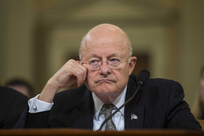 James Clapper, the Director of National Intelligence, testifies after submitting his resignation to the House Select Committee on Intelligence on Capitol Hill in Washington, Nov. 17, 2016. (Al Drago/The New York Times)