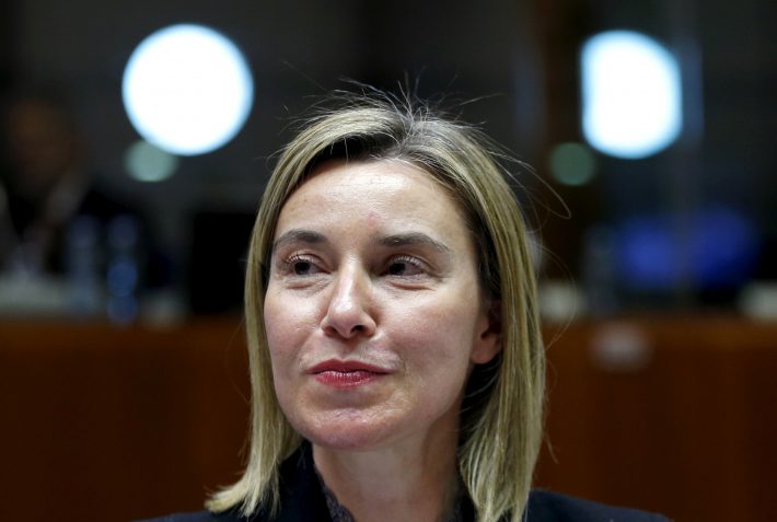 European Union foreign policy chief Federica Mogherini attends a meeting of European Union foreign and defence ministers at the EU Council in Brussels, Belgium, May 18, 2015. REUTERS/Francois Lenoir/File Photo