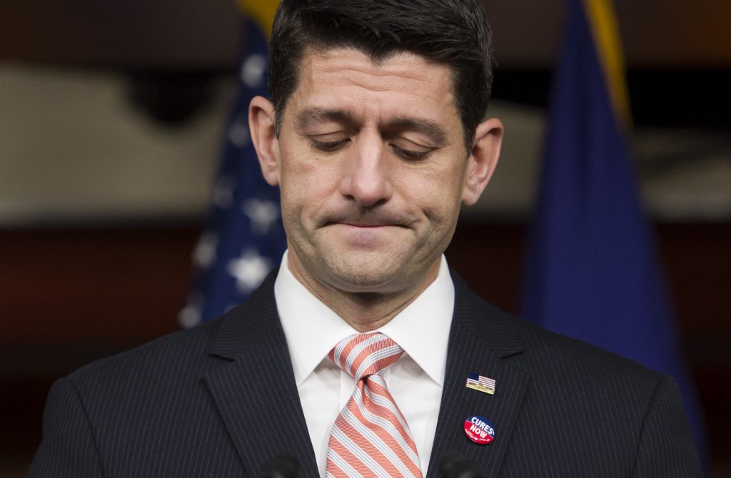 House Speaker Paul Ryan of Wis. pauses during a news conference on Capitol Hill in Washington, Thursday, Dec. 8, 2016. (AP Photo/Cliff Owen)