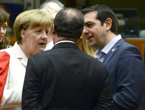 Angela Merkel, François Hollande e Alexis Tsipras