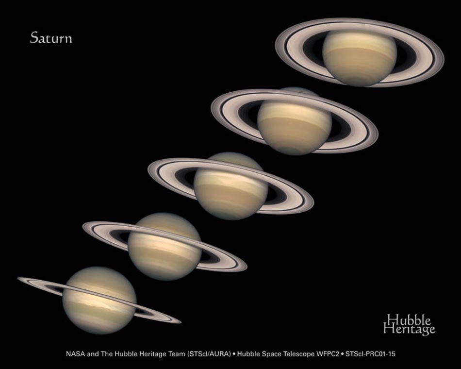 Imagens de Saturno de 1996 a 2000. Foto: Nasa, AEE