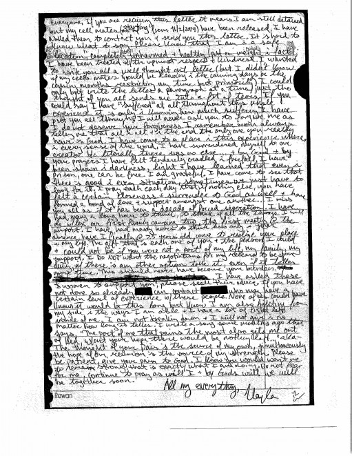 A letter from Kayla Mueller, 26, an American humanitarian worker from Prescott, Arizona is pictured in this undated handout photo