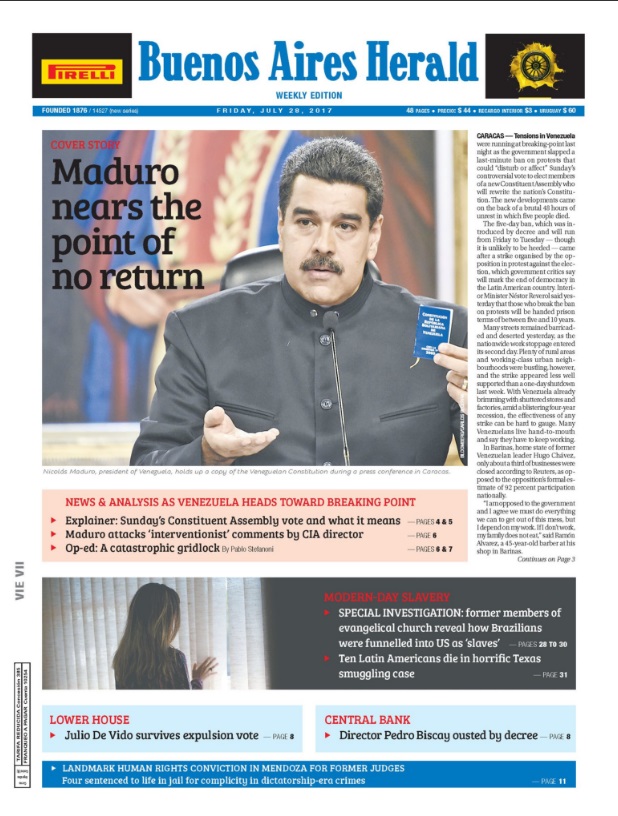 Jornal ganhou destaque internacional várias vezes por publicar informações sobre os milhares de desaparecidos durante a ditadura argentina (Foto: Buenos Aires Herald / Twitter)